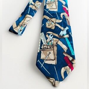 Tools Necktie Home Improvement TV Show Retro 1990’s Men's Tie Blue and Brown